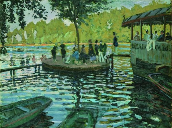 Image de l'œuvre La grenouillère à Bougival réalisée par l'artiste Claude Monet. L'œuvre est exposée à Metropolitan Museum of Art (New York, États-Unis).