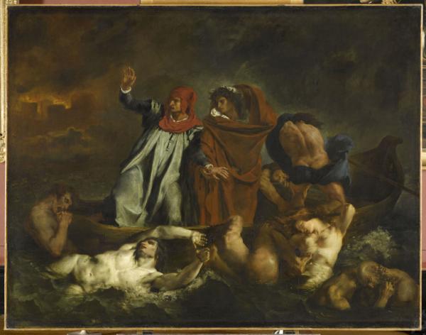 Image de l'œuvre La Barque de Dante réalisée par l'artiste Eugène Delacroix. L'œuvre est exposée à Louvre (Paris, France).