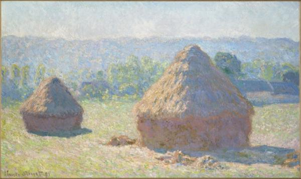 Image de l'œuvre Les meules; fin de l'été, Giverny réalisée par l'artiste Claude Monet. L'œuvre est exposée à Musée d'Orsay (Paris, France).