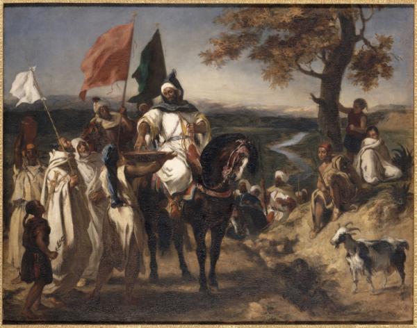 Image de l'œuvre Le Kaïd, chef marocain réalisée par l'artiste Eugène Delacroix. L'œuvre est exposée à un musée.