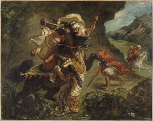 Image de l'œuvre Chasse au tigre réalisée par l'artiste Eugène Delacroix. L'œuvre est exposée à Musée d'Orsay (Paris, France).