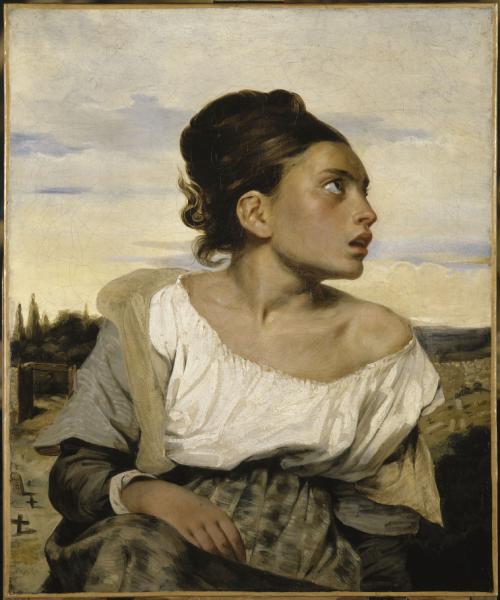 Image de l'œuvre Jeune Orpheline au cimetière réalisée par l'artiste Eugène Delacroix. L'œuvre est exposée à Louvre (Paris, France).