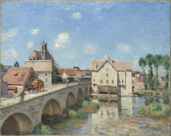 Image de l'œuvre Le Pont de Moret, réalisée par l'artiste Alfred Sisley. L'œuvre est exposée à Musée d'Orsay (Paris, France).