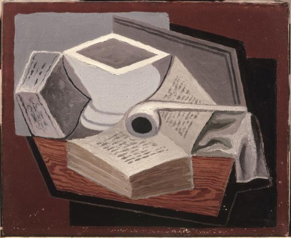 Image de l'œuvre Le Livre ouvert (Livre et pipe) réalisée par l'artiste Juan Gris. L'œuvre est exposée à Musée des Beaux Arts - Rennes (Rennes, France).