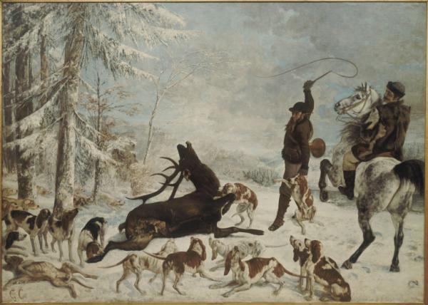 Image de l'œuvre L'Hallali du cerf réalisée par l'artiste Gustave Courbet. L'œuvre est exposée à Musée d'Orsay (Paris, France).