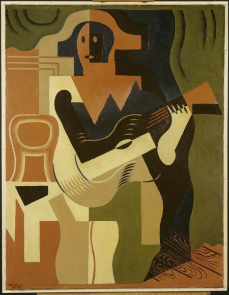 Image de l'œuvre Arlequin à la guitare réalisée par l'artiste Juan Gris. L'œuvre est exposée à Le Centre Pompidou (Paris, France).