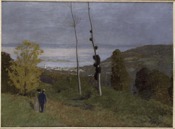 Image de l'œuvre Promenade à Honfleur réalisée par l'artiste Félix Vallotton. L'œuvre est exposée à Musée d'Orsay (Paris, France).