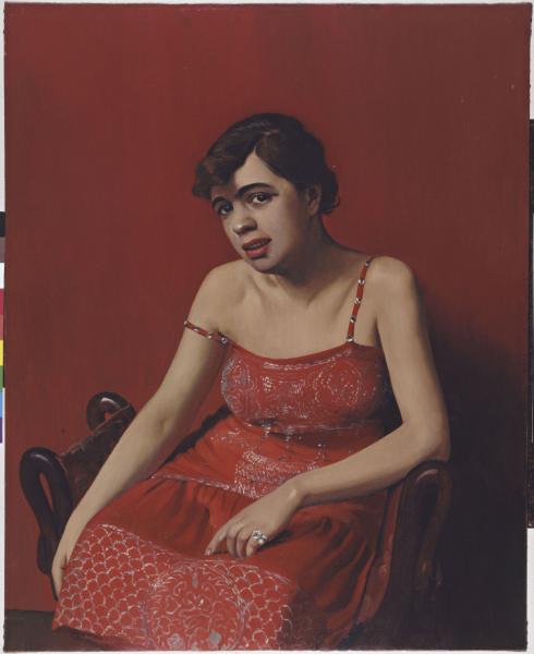 Image de l'œuvre La roumaine à la robe rouge réalisée par l'artiste Félix Vallotton. L'œuvre est exposée à Le Centre Pompidou (Paris, France).