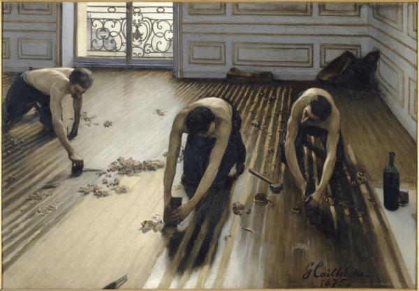 Image de l'œuvre Les Raboteurs de parquet réalisée par l'artiste Gustave Caillebotte. L'œuvre est exposée à Musée d'Orsay (Paris, France).