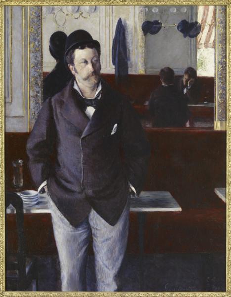 Image de l'œuvre Au café réalisée par l'artiste Gustave Caillebotte. L'œuvre est exposée à un musée.