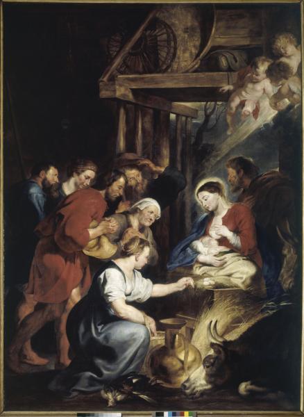 Image de l'œuvre L'Adoration des bergers réalisée par l'artiste Pierre Paul Rubens. L'œuvre est exposée à un musée.
