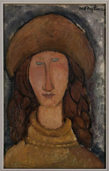 Image de l'œuvre Jeanne Hébuterne (1898-1920) réalisée par l'artiste Modigliani. L'œuvre est exposée à Le Centre Pompidou (Paris, France).