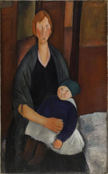 Image de l'œuvre Maternité réalisée par l'artiste Modigliani. L'œuvre est exposée à Le Centre Pompidou (Paris, France).