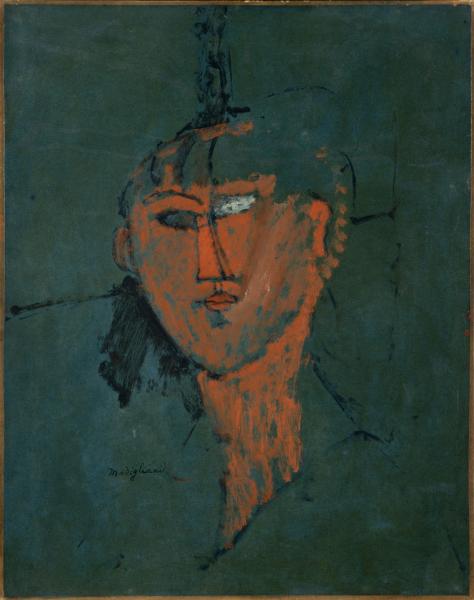 Image de l'œuvre Tête rouge réalisée par l'artiste Modigliani. L'œuvre est exposée à Le Centre Pompidou (Paris, France).
