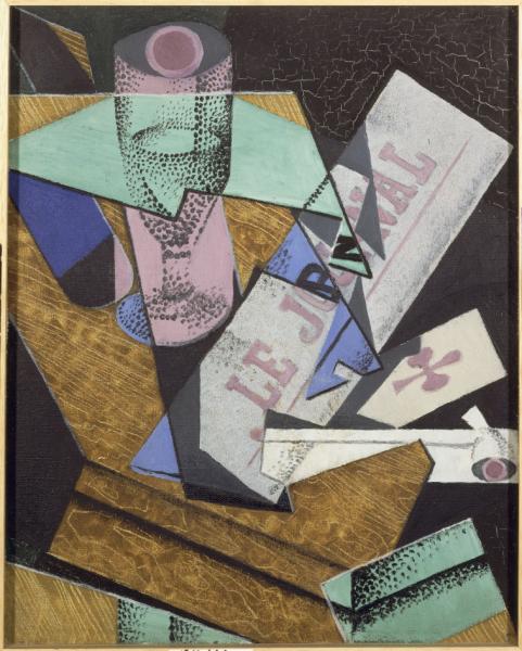 Image de l'œuvre Verre et journal réalisée par l'artiste Juan Gris. L'œuvre est exposée à Musée d'Art Moderne de Céret (Céret, France).