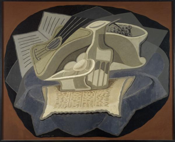 Image de l'œuvre Le Tapis bleu réalisée par l'artiste Juan Gris. L'œuvre est exposée à Le Centre Pompidou (Paris, France).