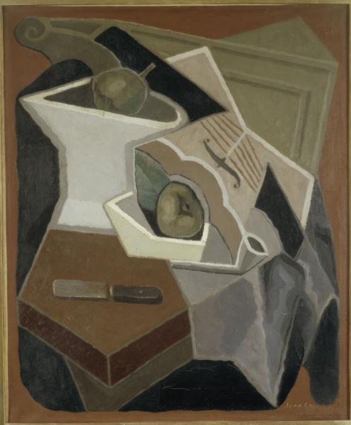 Image de l'œuvre Violon et compotier réalisée par l'artiste Juan Gris. L'œuvre est exposée à Le Centre Pompidou (Paris, France).