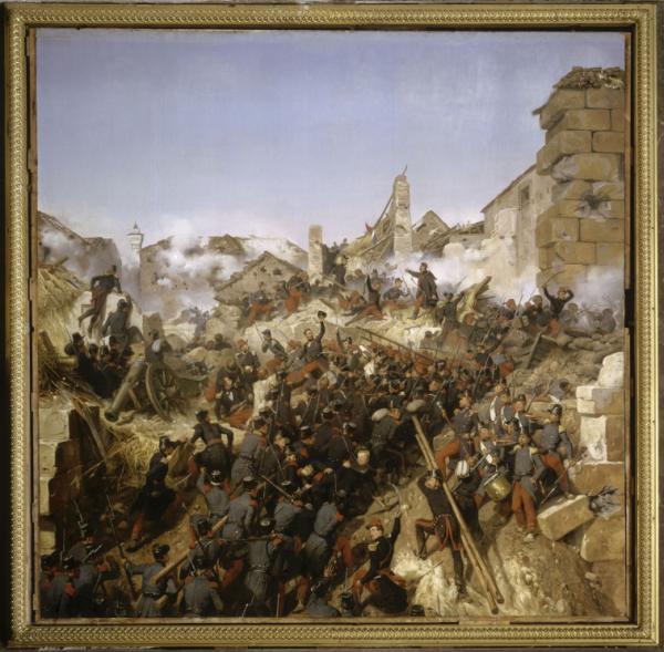Image de l'œuvre Episode de la conquête de l'Algérie en 1837 réalisée par l'artiste Horace Vernet. L'œuvre est exposée à un musée.