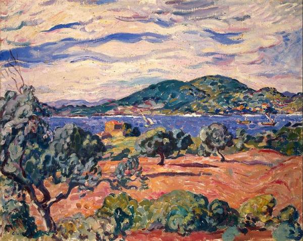 Image de l'œuvre La baie d'Anthéor réalisée par l'artiste Louis Valtat. L'œuvre est exposée à Collection privée.