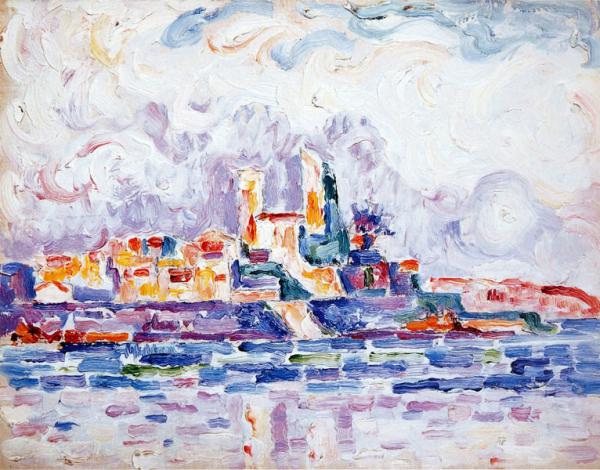 Image de l'œuvre Antibes " Couchant rouge" réalisée par l'artiste Paul Signac. L'œuvre est exposée à Collection privée.