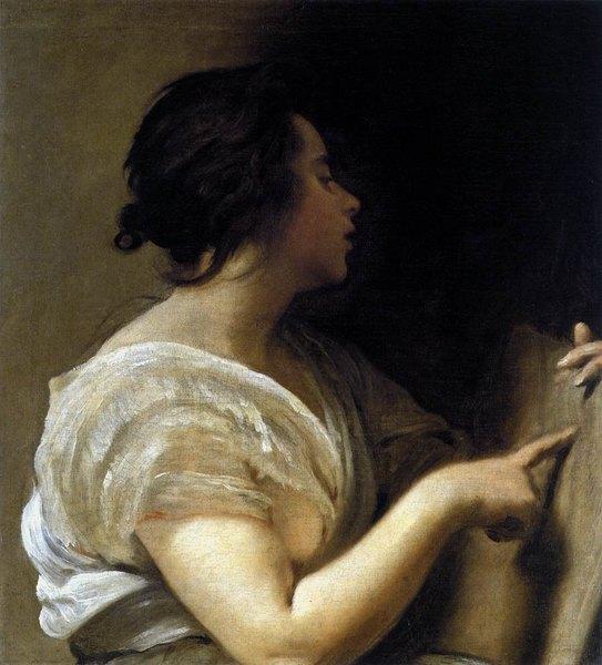 Image de l'œuvre Figure féminine (Arachné ou Sibylle avec une tablette vierge) réalisée par l'artiste Velasquez Diego. L'œuvre est exposée à un musée.