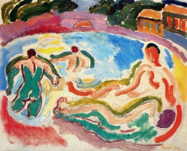 Image de l'œuvre Baigneurs réalisée par l'artiste Raoul Dufy. L'œuvre est exposée à un musée.