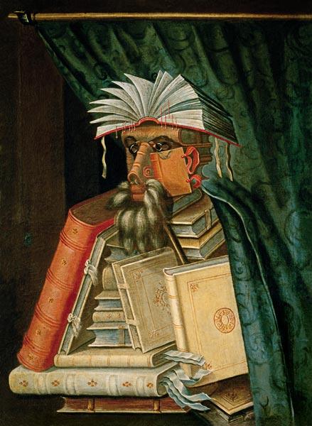 Image de l'œuvre Le Bibliothécaire réalisée par l'artiste Giuseppe Arcimboldo. L'œuvre est exposée à Château Skokloster (Skokloster, Suède).
