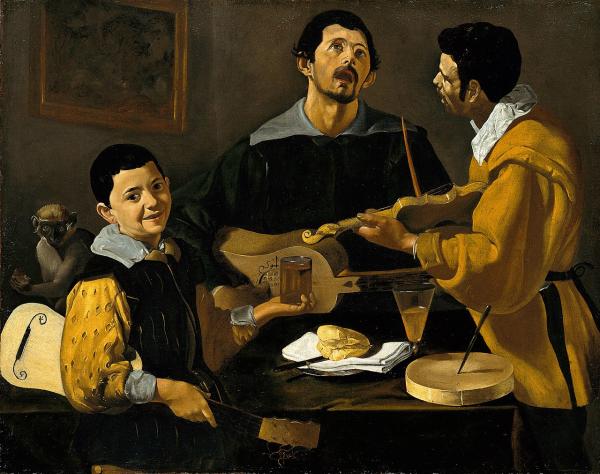Image de l'œuvre Trois musiciens réalisée par l'artiste Velasquez Diego. L'œuvre est exposée à Gemäldegalerie (musée d'État) (Berlin, Allemagne).