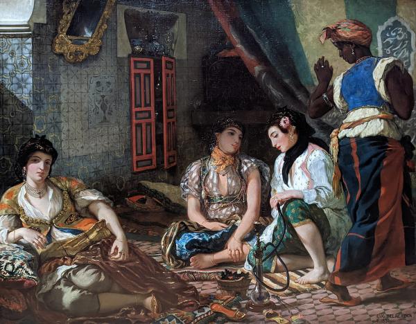 Image de l'œuvre Femmes d'Alger dans leur appartement réalisée par l'artiste Eugène Delacroix. L'œuvre est exposée à Louvre (Paris, France).