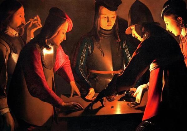 Image de l'œuvre Les joueurs de dé réalisée par l'artiste Georges de la Tour. L'œuvre est exposée à Preston Hall Museum, Stockton-on-Tees, UK.