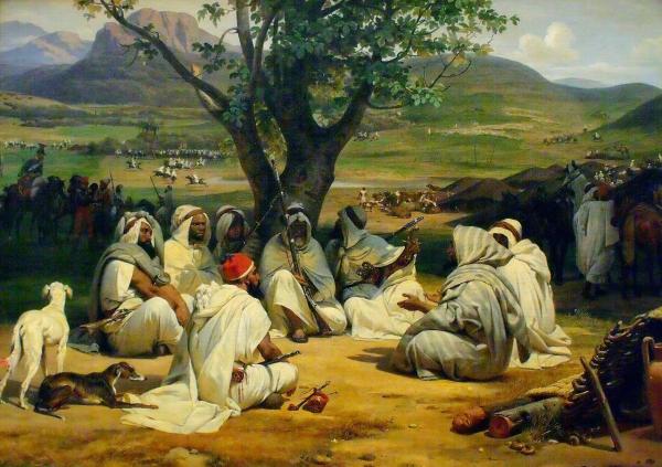 Image de l'œuvre Le Parlementaire et le Medjeles réalisée par l'artiste Horace Vernet. L'œuvre est exposée à Chantilly, musée Condé (Chantilly, France).