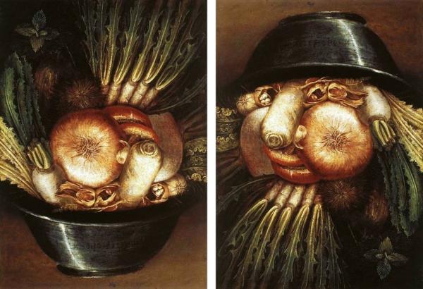 Image de l'œuvre Le Jardinier ou légumes dans une jatte réalisée par l'artiste Giuseppe Arcimboldo. L'œuvre est exposée à Musée Civico (Cremona, Italie).