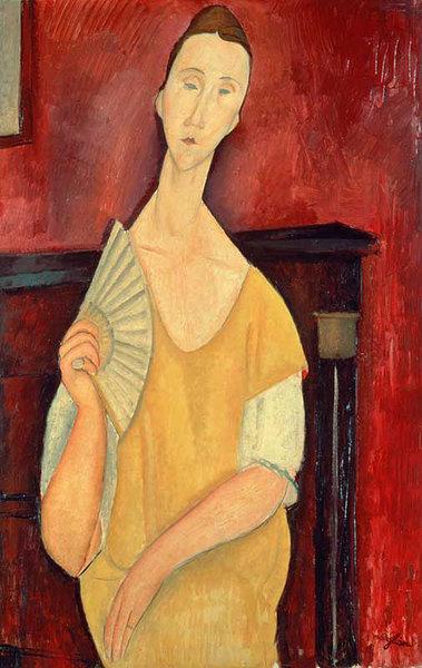 Image de l'œuvre La femme à l'éventail (Lunia Czechowska) réalisée par l'artiste Modigliani. L'œuvre est exposée à Musée d'Art moderne de Paris. (Paris, France).