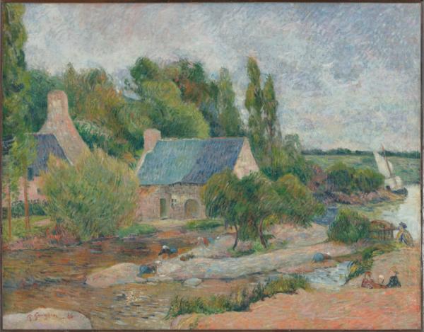 Image de l'œuvre Les Lavandières à Pont-Aven réalisée par l'artiste Paul Gauguin. L'œuvre est exposée à Musée d'Orsay (Paris, France).