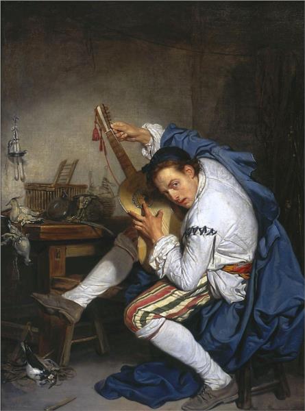 Image de l'œuvre Le guitariste réalisée par l'artiste Jean-Baptiste Greuze. L'œuvre est exposée à Musée d'Arts - Nantes (Nantes, France).
