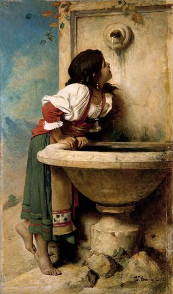 Image de l'œuvre Jeune fille à la fontaine réalisée par l'artiste Léon Bonnat. L'œuvre est exposée à Metropolitan Museum of Art (New York, États-Unis).