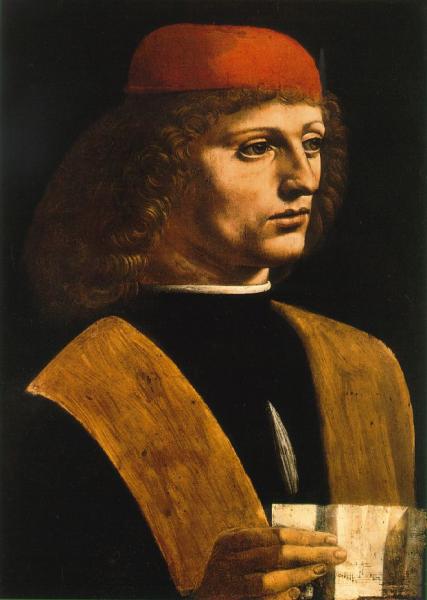 Image de l'œuvre Portrait d'un musicien réalisée par l'artiste Léonard De Vinci. L'œuvre est exposée à Pinacoteca Ambrosiana (Milan, Italie).
