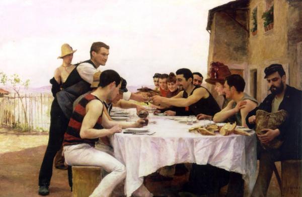 Image de l'œuvre Les canotiers de la Meurthe réalisée par l'artiste Emile Friant. L'œuvre est exposée à Musée des Beaux Arts De Nancy (Nancy, France).