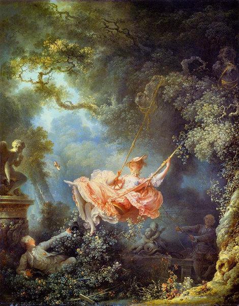 Image de l'œuvre Les hasards heureux de l'escarpolette réalisée par l'artiste Fragonard. L'œuvre est exposée à Wallace Collection (Londres, Royaume-Uni).