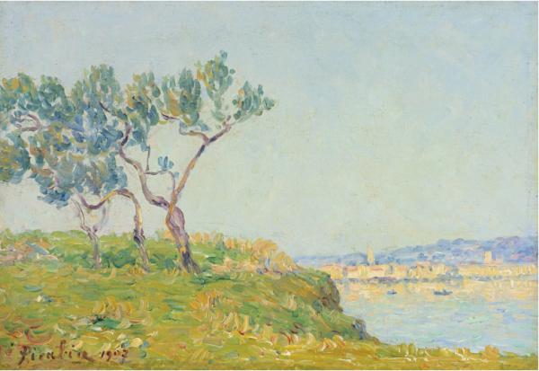 Image de l'œuvre Les Martigues, effet du matin réalisée par l'artiste Francis Picabia. L'œuvre est exposée à un musée.