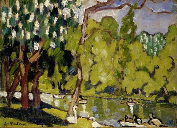 Image de l'œuvre Bateaux sur le lac du Bois de Boulogne réalisée par l'artiste Louis Valtat. L'œuvre est exposée à Collection privée.