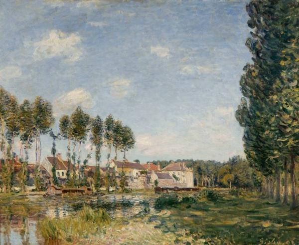 Image de l'œuvre Moret, bords du Loing (Seine et Marne) réalisée par l'artiste Alfred Sisley. L'œuvre est exposée à Musée d'Orsay (Paris, France).