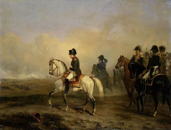 Image de l'œuvre Napoléon et son état-major à cheval réalisée par l'artiste Horace Vernet. L'œuvre est exposée à Rijksmuseum Amsterdam (Amsterdam, Pays-Bas).