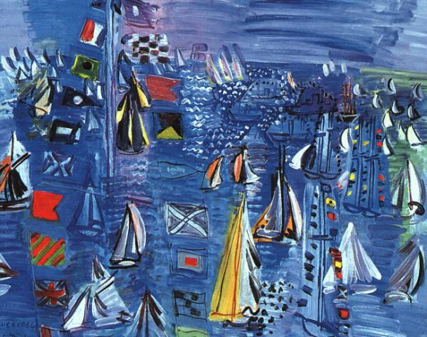 Image de l'œuvre Régate à Cowes réalisée par l'artiste Raoul Dufy. L'œuvre est exposée à un musée.