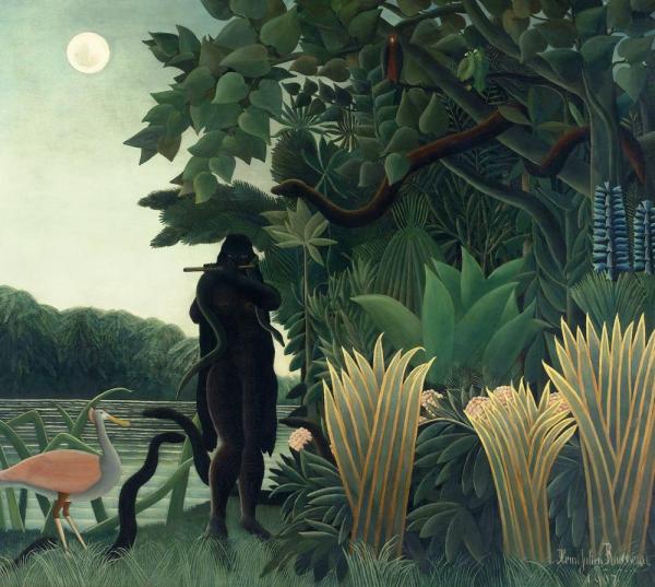 Image de l'œuvre Charmeuse de serpents réalisée par l'artiste Henri Rousseau. L'œuvre est exposée à Musée d'Orsay (Paris, France).