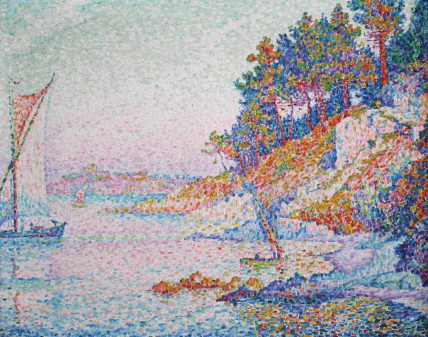 Image de l'œuvre La Calanque réalisée par l'artiste Paul Signac. L'œuvre est exposée à Musées royaux des Beaux-Arts (Bruxelles, Belgique).