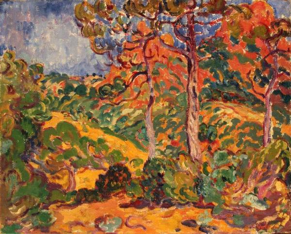 Image de l'œuvre Soleil à travers les arbres réalisée par l'artiste Louis Valtat. L'œuvre est exposée à L'Hermitage (Sankt-Peterburg, Russie).