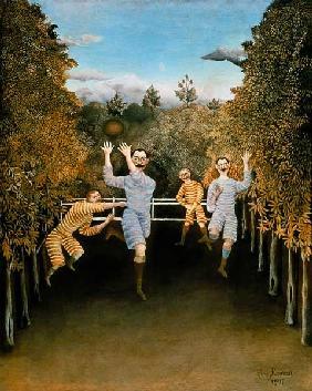 Image de l'œuvre les joueurs de football réalisée par l'artiste Henri Rousseau. L'œuvre est exposée à Guggenheim Museum (New York, États-Unis).