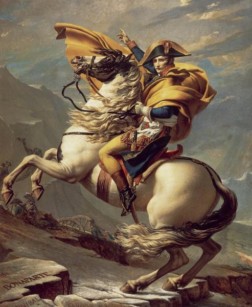 Image de l'œuvre Bonaparte franchissant les Alpes réalisée par l'artiste David. L'œuvre est exposée à Musée national - Malmaison (Rueil-Malmaison, France).