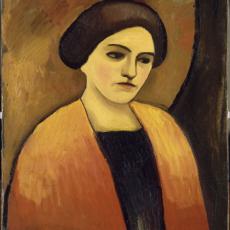 Portrait de madame Macke (Tête de femme orange et marron) de August Macke